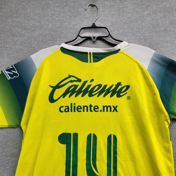 Leon Men Soccer Away Jersey Large Yellow‎ Striped Ciudad Maderas Crew Neck - Picture 8 of 9